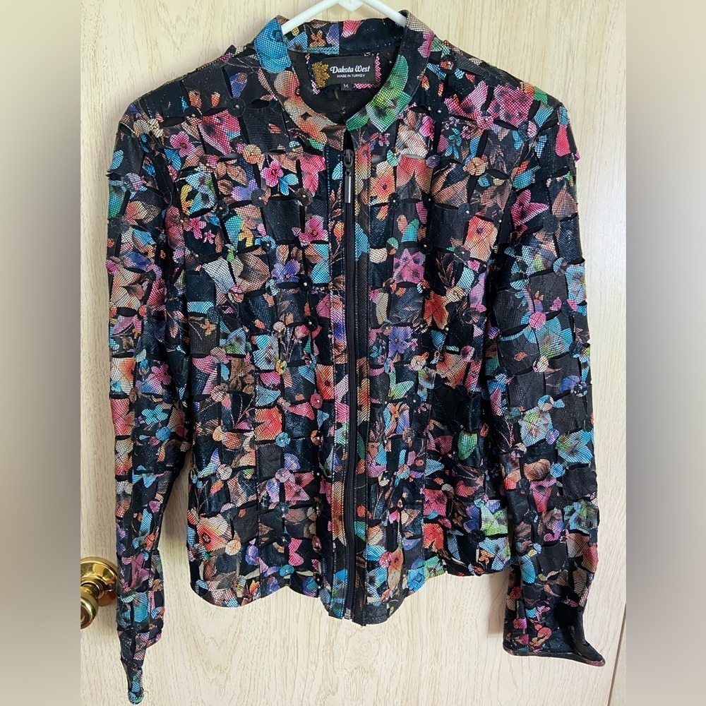 Dakota West Laveau Metal Studded Jacket Cut Out Leather Mesh Floral Unique Med